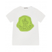 Белая футболка с логотипом салатового цвета Moncler | Фото 1