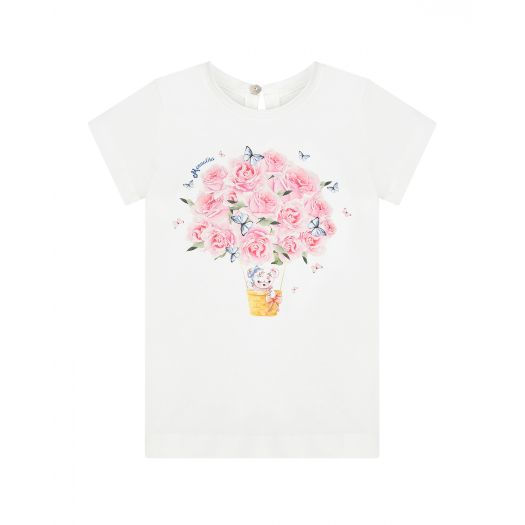 Белая футболка с принтом &quot;розы&quot; Monnalisa | Фото 1