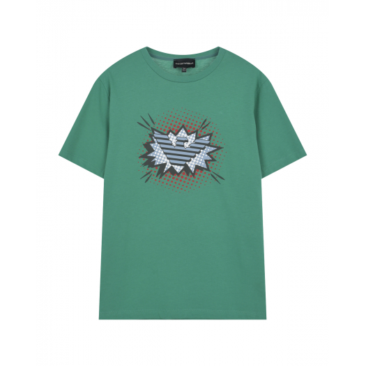 Зеленая футболка с пиксельным лого Emporio Armani | Фото 1