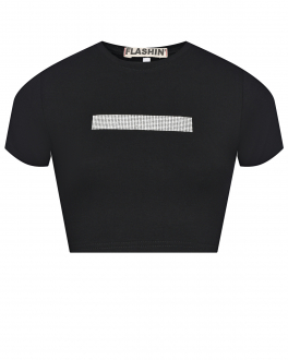 Укороченная черная футболка со стразами Flashin Черный, арт. FS20TM_SS BLACK | Фото 1
