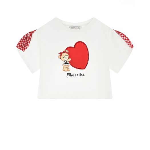 Белая футболка с принтом &quot;медвежонок с сердцем&quot; Monnalisa | Фото 1