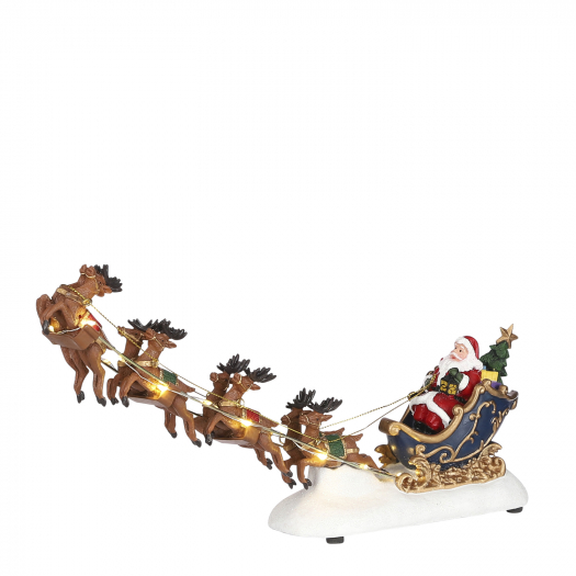 Новогодний сувенир Санта на санях в упряжке летящие Олени, на батарейках, 34 см Luville | Фото 1