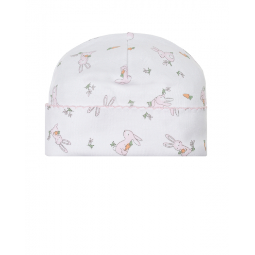 Белая шапка с принтом &quot;розовые зайцы&quot; Lyda Baby | Фото 1