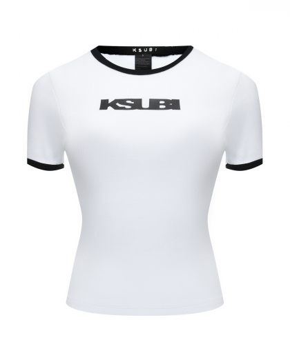 Футболка slim fit с черной окантовкой и лого, белая Ksubi | Фото 1