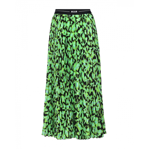 Черно-зеленая плиссированная юбка с принтом &quot;бабочки&quot; MSGM | Фото 1