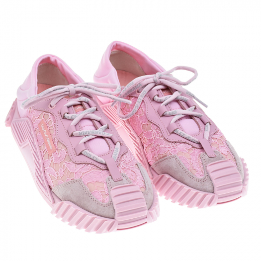 Розовые кроссовки с кружевными вставками Dolce&Gabbana | Фото 1