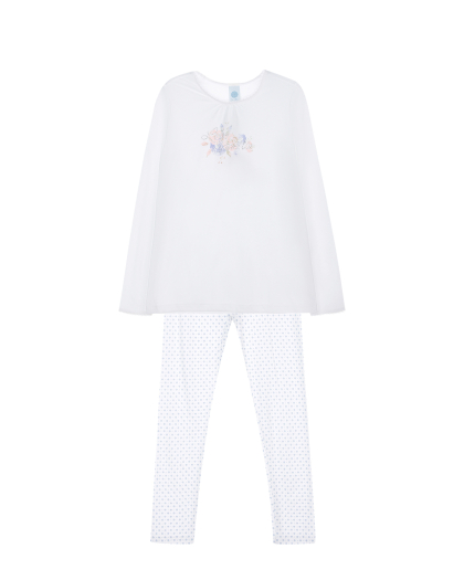 Белая пижама с принтованными брюками Sanetta | Фото 1