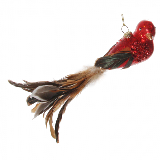 Декор Птица из стекла, хвост перо, красный, 22 см SHISHI | Фото 1