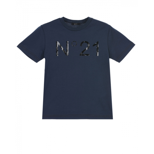 Синяя футболка с глянцевым принтом No. 21 | Фото 1