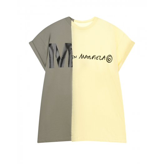 Серо-желтое платье в стиле color block MM6 Maison Margiela | Фото 1