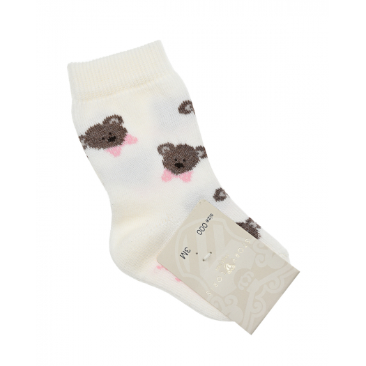 Кремовые носки с принтом &quot;Мишки&quot; Story Loris | Фото 1