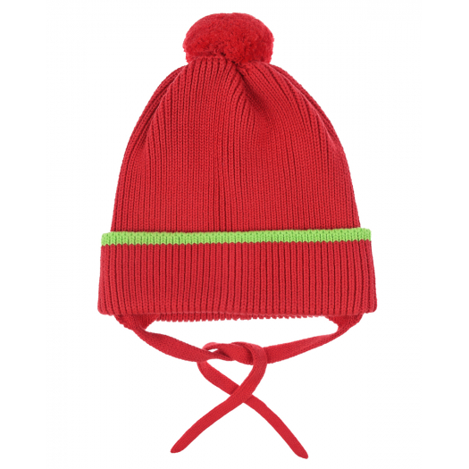 Красная шапка с помпоном и завязками Chobi | Фото 1