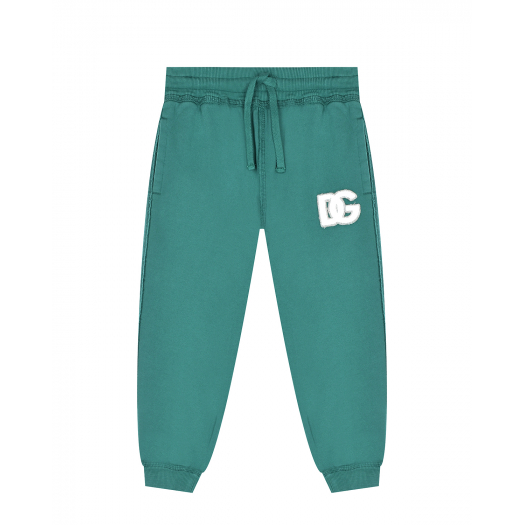 Зеленые спортивные брюки с белым лого Dolce&Gabbana | Фото 1