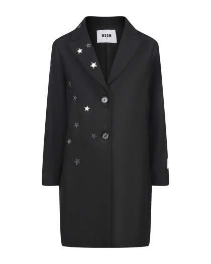 Черное пальто с аппликацией &quot;зеркальный звездопад&quot; MSGM | Фото 1