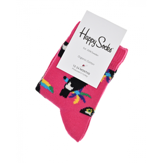 Розовые носки с принтом &quot;туканы&quot; Happy Socks | Фото 1