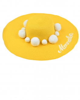 Желтая шляпа с белыми помпонами Monnalisa Желтый, арт. 199086 9095 0014 | Фото 1