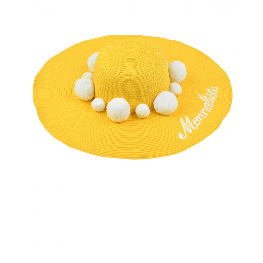 Желтая шляпа с белыми помпонами Monnalisa | Фото 1