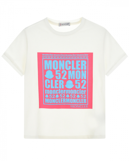 Белая футболка с контрастным принтом логотипа Moncler | Фото 1