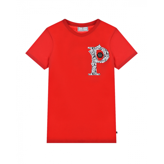 Красная футболка с крупным лого Philipp Plein | Фото 1