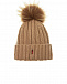 Кашемировая шапка цвета хаки с меховым помпоном Woolrich | Фото 2