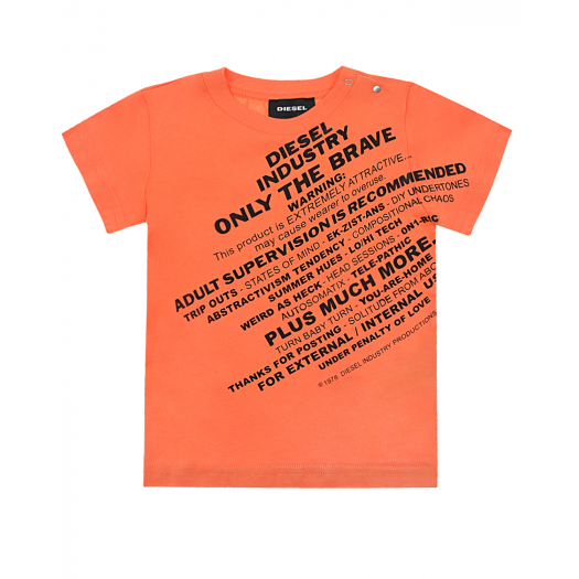 Оранжевая футболка с текстовым принтом Diesel | Фото 1