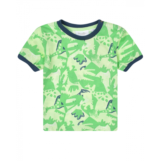 Зеленая футболка с принтом &quot;крокодилы&quot; Sanetta Kidswear | Фото 1