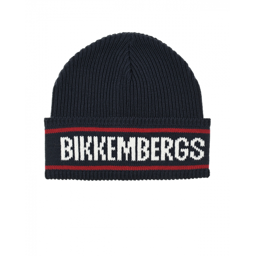 Темно-синяя шапка с белым лого Bikkembergs | Фото 1