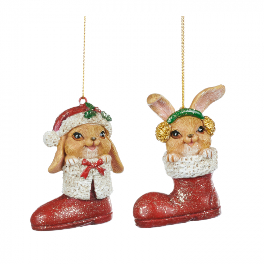 Елочная подвеска Рождественские кролики в ботинке в асс. 2 вида, красный, 8 см Goodwill | Фото 1