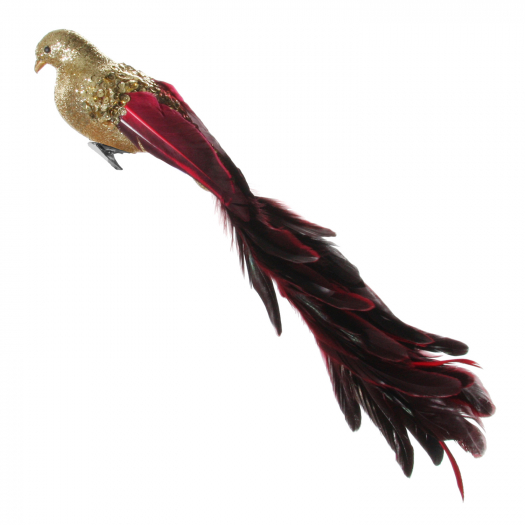 Декор Птица, золотые блестки-пайетки, красный хвост-перо, 40 см SHISHI | Фото 1