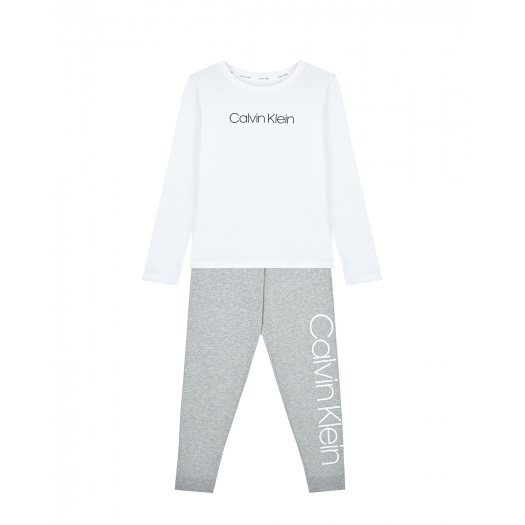 Пижама: белая толстовка и серые брюки Calvin Klein | Фото 1