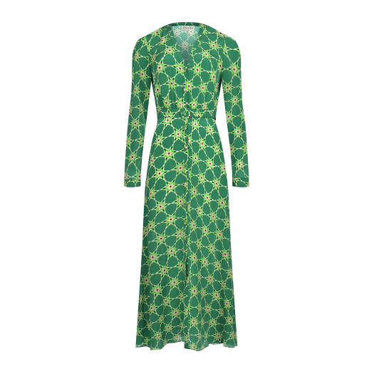 Зеленое платье с принтом &quot;калейдоскоп&quot; Saloni | Фото 1