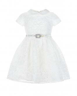 Белое кружевное платье с поясом Monnalisa Белый, арт. 796906 6047 0001 | Фото 1