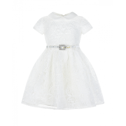 Белое кружевное платье с поясом Monnalisa | Фото 1