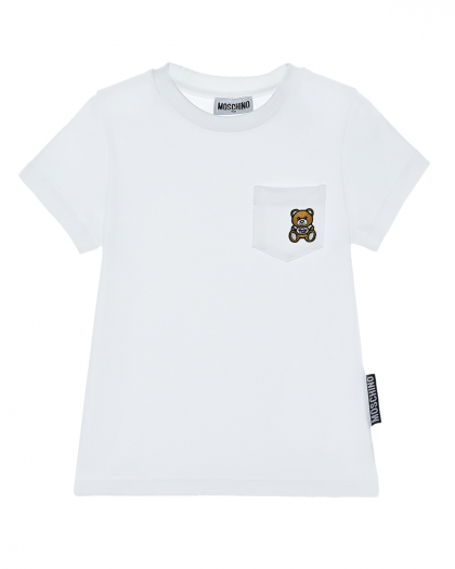 Белая футболка с аппликацией &quot;Мишка&quot; Moschino | Фото 1
