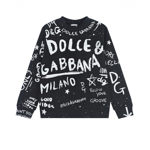 Черный свитшот с белыми надписями Dolce&Gabbana | Фото 1