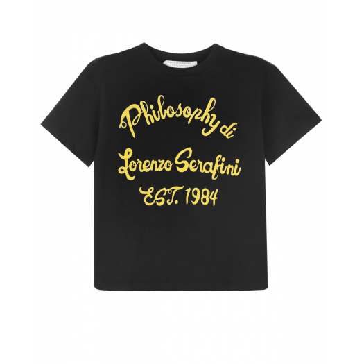Черная футболка с желтым логотипом Philosophy di Lorenzo Serafini Kids | Фото 1