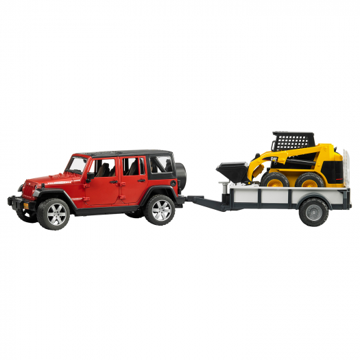 Внедорожник Jeep Wrangler Unlimited Rubicon c прицепом-платформой и колёсным мини погрузчиком CAT  | Фото 1