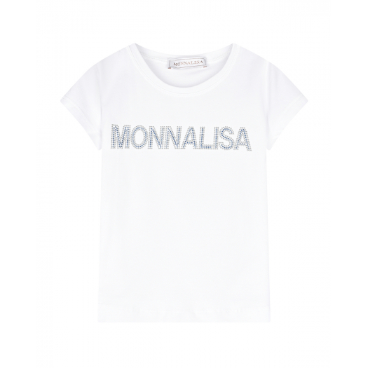 Белая футболка с лого из стразов Monnalisa | Фото 1