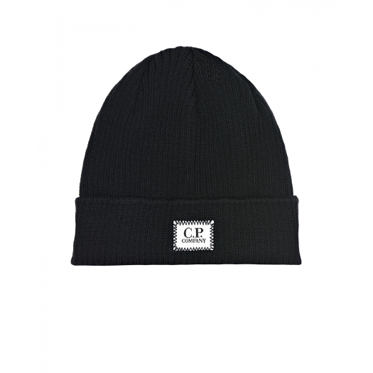 Черная шапка с логотипом на отвороте CP Company | Фото 1