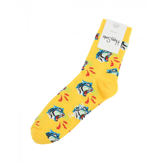 Желтые носки с принтом &quot;собаки&quot; Happy Socks | Фото 1
