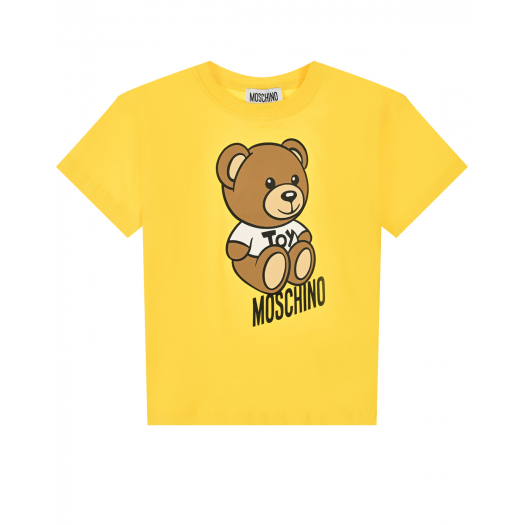 Желтая футболка с принтом &quot;медвежонок&quot; Moschino | Фото 1