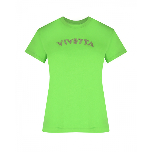Зеленая футболка с лого из стразов Vivetta | Фото 1