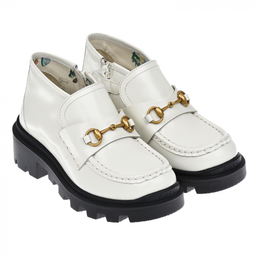 Белые ботинки из кожи с декором Horsebit GUCCI | Фото 1