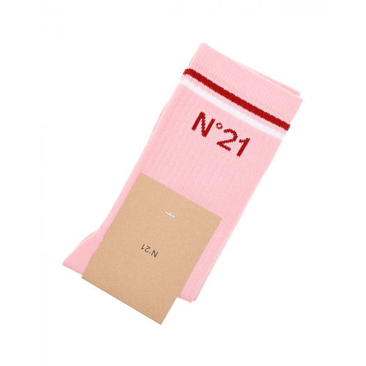 Розовые носки с отделкой в полоску No. 21 | Фото 1