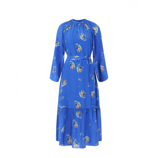 Платье из синего шелка с цветочным принтом  | Фото 1