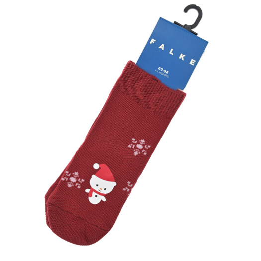 Бордовые носки с принтом &quot;снеговик&quot; Falke | Фото 1