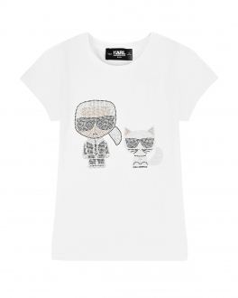 Белая футболка с принтом и стразами Karl Lagerfeld kids Белый, арт. Z15361 10B | Фото 1
