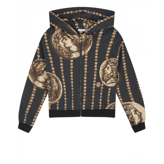 Черная спортивная куртка с принтом &quot;монеты&quot; Dolce&Gabbana | Фото 1