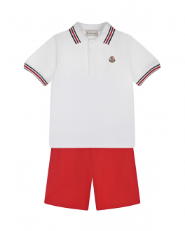 Комплект: белое поло и красные шорты Moncler Белый, арт. 8M00023 8496W 003 | Фото 1