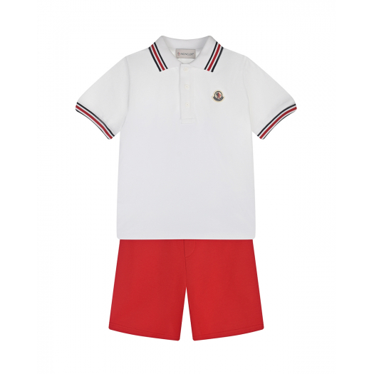 Комплект: белое поло и красные шорты Moncler | Фото 1